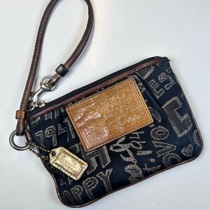 Vintage Coach Poppy Graffiti Black & Gold Canvas Wristlet Purple Lining